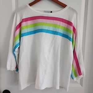 Zaket &Plover White Rainbow Striped Jumper Sweater Size M 3/4 Sleeve Lightweight